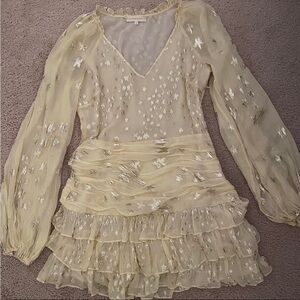 LoveShackFancy yellow Rina dress metallic stars
